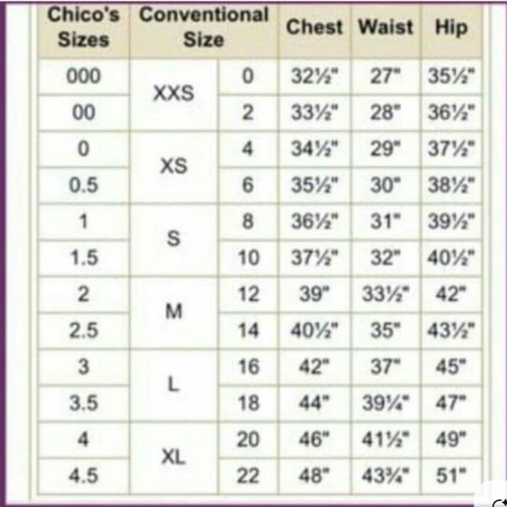 Chico’s size conversion - Picture 1 of 1